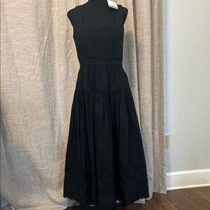 NWT Ulla Johnson Black Sleeveless Maxi Dress with Square Neck and Tiered Skirt